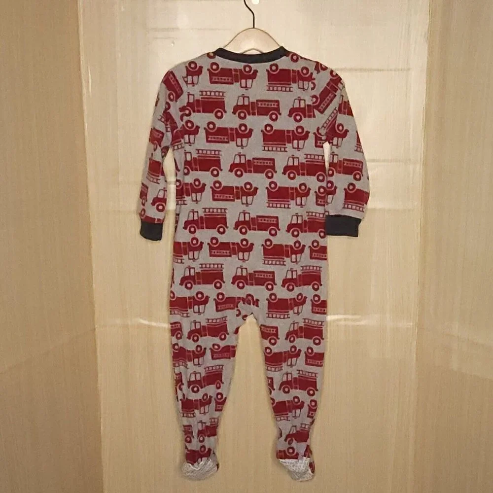 Carter's Toddler Boys Red Grey Firetruck Fleece Footie Pajamas 2T